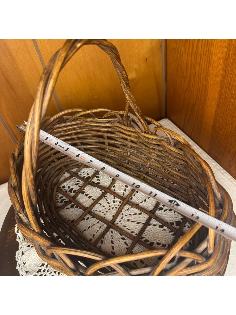 Rustic Woven Rattan Basket With Handle Vintage Farmhouse Gathering Basket